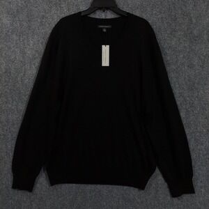 Kenneth‎ Roberts Sweater Mens 2XL Black V-Neck Merino Wool Blend Pullover